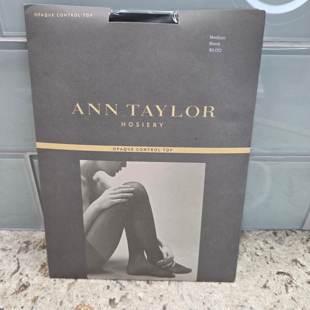 Ann Taylor Hosiery Black Opaque Control Top Tights Medium New